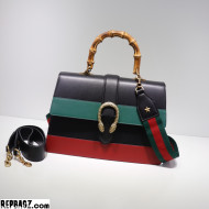 2022 Gucci Dionysus Medium Bamboo Top Handle Bag 421999 in Black/Green/Red