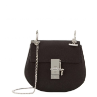 Chloe Drew Bag In Black Grained Calfskin With Silver Hardware 