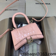 Balenciaga Hourglass Mini Top Handle Bag in Shiny Crocodile Leather Powder Pink 2021