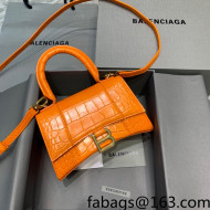 Balenciaga Hourglass Mini Top Handle Bag in Shiny Crocodile Leather Bright Orange 2021