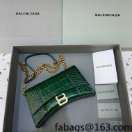 Balenciaga Hourglass Chain Wallet in Shiny Crocodile Leather Forest Green/Gold 2021