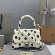 Balenciaga Hourglass Small Top Handle Bag in Spray Polka Dots Printed Box Calfskin White 2022