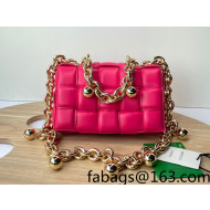 Bottega Veneta Chain Cassette Bag in Padded Intreccio Lambskin with Golden Ball Bonbon Pink 2022 680070 