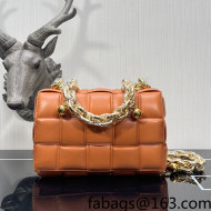 Bottega Veneta Chain Cassette Bag in Padded Intreccio Lambskin with Golden Ball Orange 2022 680070 