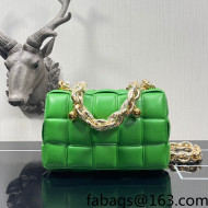 Bottega Veneta Chain Cassette Bag in Padded Intreccio Lambskin with Golden Ball Bright Green 2022 680070 