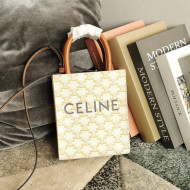 Celine Mini Vertical Cabas Tote Bag in Triomphe Canvas White/Tan Brown/ 2021 03