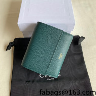 Celine Small Trifold Wallet in Palm-Grained Calfskin Dark Green 2022 0146