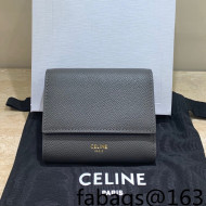 Celine Small Trifold Wallet in Palm-Grained Calfskin Grey 2022 0146