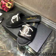 Chanel Calfskin Pearl CC Flat Slide Sandals Black 2022 032208