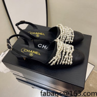 Chanel Lambskin Pearl Bead Charm Medium Heel Sandals 5cm Black 2022