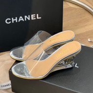 Chanel Transparent Wedge Slide Sandals Silver 2022 032463