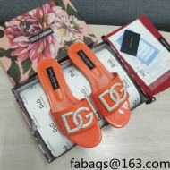 Dolce & Gabbana Patent Leather Crystal DG Flat Slide Sandals Orange 2022