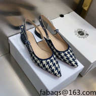 Dior J'Adior Slingback Ballerina Flat in Cotton Embroidery with Micro Houndstooth Deep Blue/White 2021  