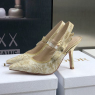 Dior J'Adior Slingback Pumps 9.5cm in Quake Oblique Embroidery White/Gold 2022