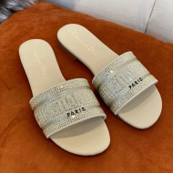 Dior Dway Flat Slide Sandals in Crystal Embroidery Beige 2022 032537