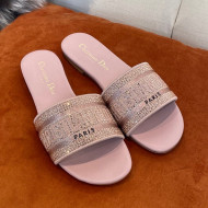 Dior Dway Flat Slide Sandals in Crystal Embroidery Pink 2022 032542