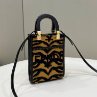 Fendi Sunshine Mini Shopper Tote Bag in Tiger Jacquard Fabric Black/Yellow 2022 8538