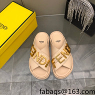 Fendi Fendigraphy Leather Lettering Flat Slide Sandals Pink 2022 032239