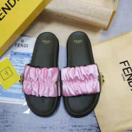 Fendi Feel Satin Drawstring Flat Slide Sandals Pink 2022 032240