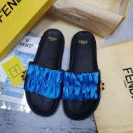 Fendi Feel Satin Drawstring Flat Slide Sandals Blue 2022 032242