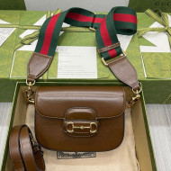 Gucci Horsebit 1955 Mini Bag with Green and red Web Strap 658574 Brown 2021