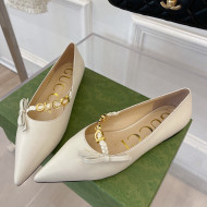 Gucci Leather Ballet Flat with 'GUCCI' Bow White 2022