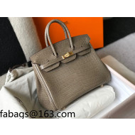 Hermes Birkin 25cm Bag in Crocodile Embossed Calf Leather Grey/Gold 2021 