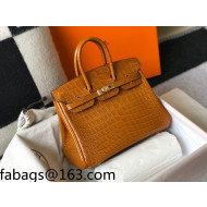 Hermes Birkin 25cm Bag in Crocodile Embossed Calf Leather Golden Brown/Gold 2021 