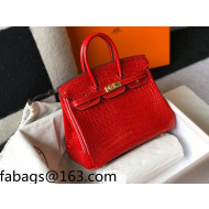 Hermes Birkin 25cm Bag in Crocodile Embossed Calf Leather Chinese Red/Gold 2021 