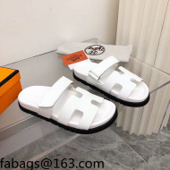 Hermes Chypre Calfskin Flat Slide Sandals White 2022 11