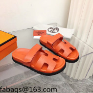 Hermes Chypre Calfskin Flat Slide Sandals Orange 2022 10