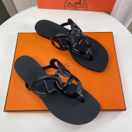 Hermes Egerie Thong Slide Sandals Black 2022