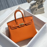 Hermes Birkin 25cm Bag in Togo Calfskin Orange/Gold 2022