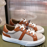 Hermes Day Calfskin and Canvas Sneakers with Kelly Buckle Brown/Beige 2022