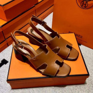 Hermes Elbe Calfskin H Medium Heel Sandal 6cm Brown 2022