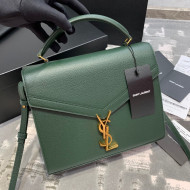 Saint Laurent Cassandra Top Handle Medium Bag in Grained Calfskin Leather 578000 Green 2020