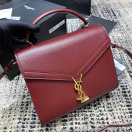 Saint Laurent Cassandra Top Handle Medium Bag in Grained Calfskin Leather 578000 Burgundy 2020