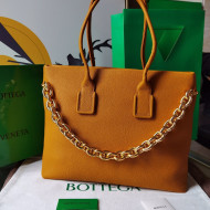 Bottega Veneta Grained Leather Large Chain Tote Bag Cob Yellow 2022 668782