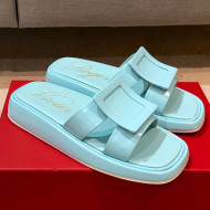 Roger Vivier Leather Flat Vivier Slide Sandals Blue 2021