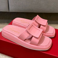 Roger Vivier Leather Flat Vivier Slide Sandals Pink 2021