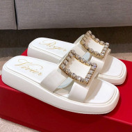 Roger Vivier Leather Flat Vivier Slide Sandals White 2021