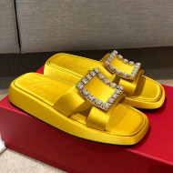 Roger Vivier Silk Flat Vivier Slide Sandals Yellow 2021