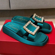 Roger Vivier Silk Flat Vivier Slide Sandals Green 2021