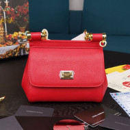 Dolce&Gabbana Classic Mini Sicily Palm-Grained Leather Top Handle Bag 5516 Bright Red 2020