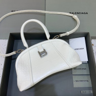 Balenciaga Editor Small Bag in Supple Crocodile Embossed Calfskin White/Silver 2022