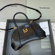 Balenciaga Editor Small Bag in Supple Crocodile Embossed Calfskin Black/Silver 2022