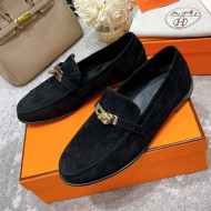 Hermes Mocasini Suede Loafers Black 2021