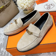 Hermes Mocasini Suede Loafers Light Grey 2021