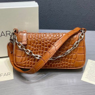 By Far Mini Rachel Tan Brown Croco Embossed Bag 2020