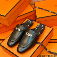 Hermes Oz Mule in Smooth Calfskin with Iconic Kelly Buckle Black Black 44 2022